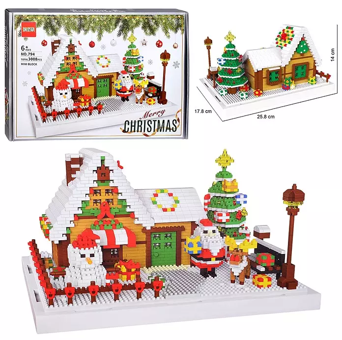 Новогодний конструктор блочный Рождественский дом 3008 дет. 794