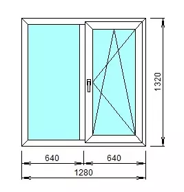 Окно ПВХ Стандартное СТЗ-1, со створкой, 1280х1320мм, 32мм