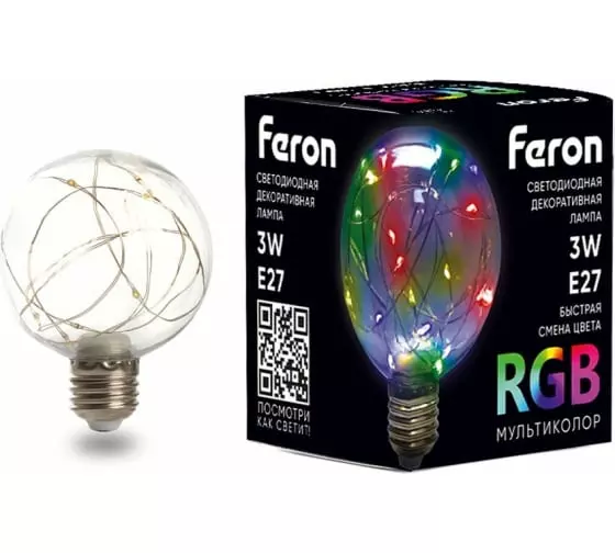 Лампа светодиодная Feron 41676 Е27 230В 3Вт RGB G80