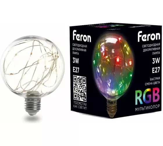 Лампа светодиодная Feron 41678 Е27 230В 3Вт RGB G95