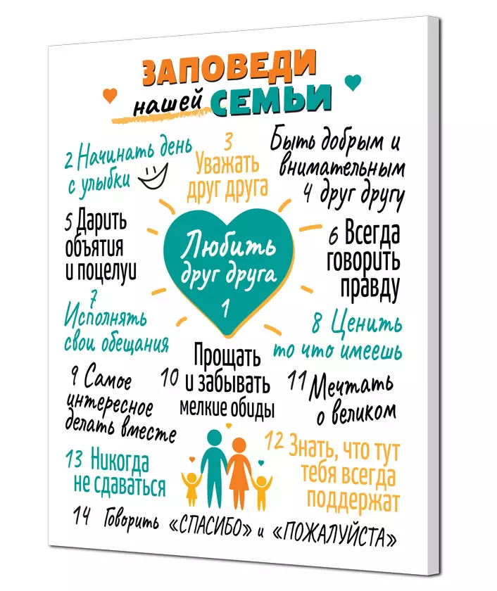 Картина на холсте (канвас) Заповеди нашей семьи, на подрамнике 40х50 см, KH964_40х50