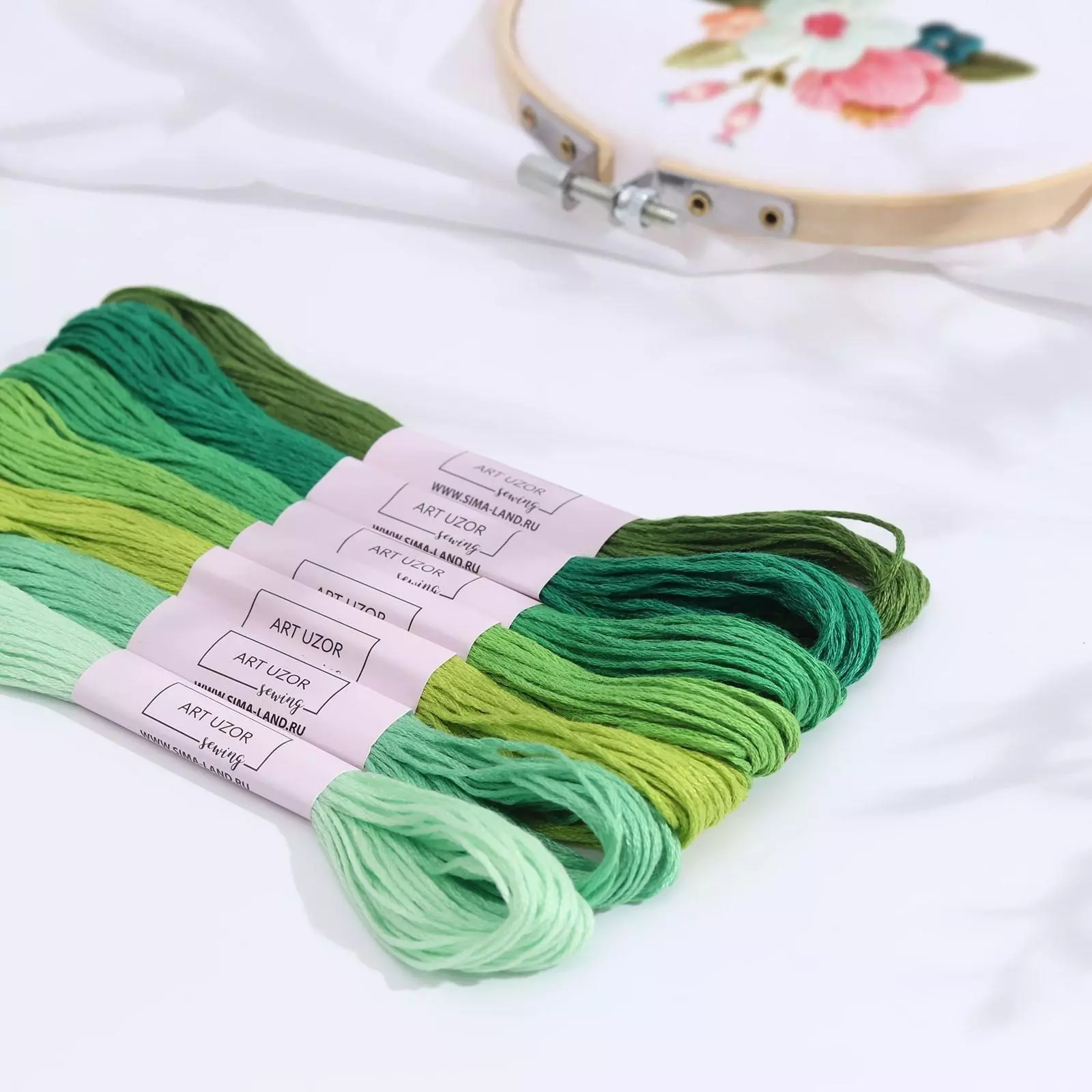 Набор нитки для вышивания мулине, 8  1 м, 7 шт, цвет зелёный спектр