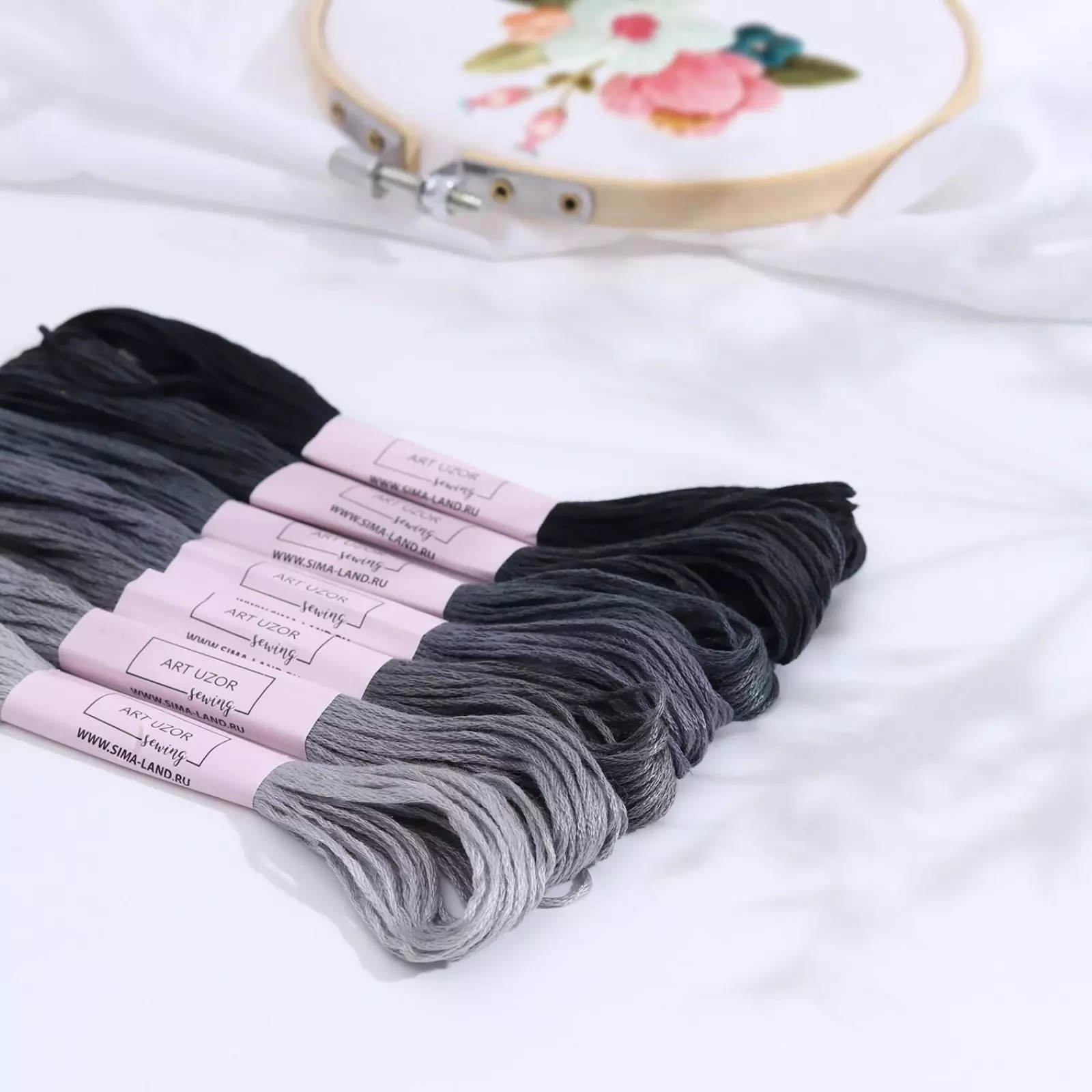 Набор нитки для вышивания мулине, 8  1 м, 7 шт, цвет серый спектр