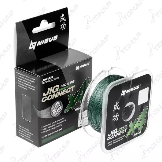 Шнур рыболовный JIG CONNECT X4 PE Dark Green 100m #1.2, 0.18mm 8.5кг/(T-N-JC-X4-0.18-100-DG) NISUS