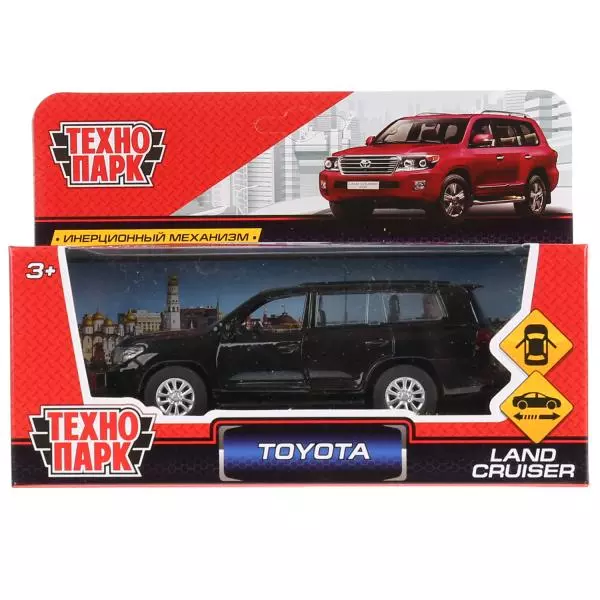Моделька TOYOTA LAND CRUISER черный, металл, 12,5 см, двери, инерционная, Технопарк 262771