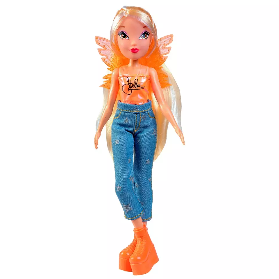 Кукла шарнирная Winx Club Стелла в джинсах с крыльями 24 см IW01322203