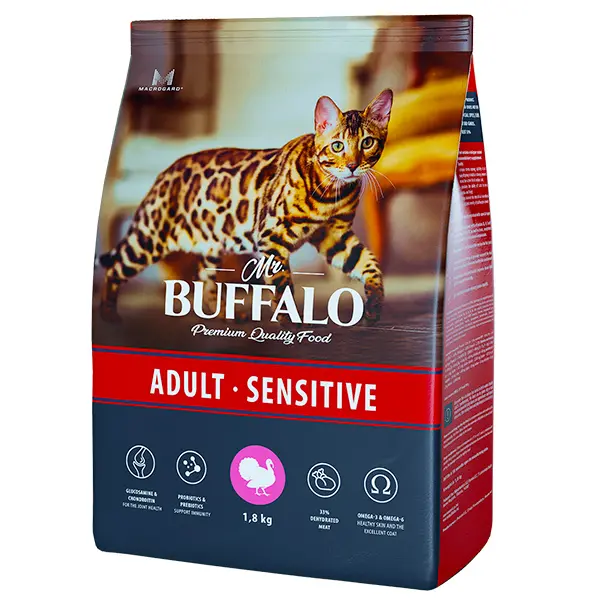 Сухой корм для кошек Mr.Buffalo ADULT SENSITIVE индейка1,8кг