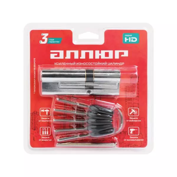 Цилиндровый механизм 90 мм (35x55) АЛЛЮР HD F 90-5К CP хром перф.ключ/ключ