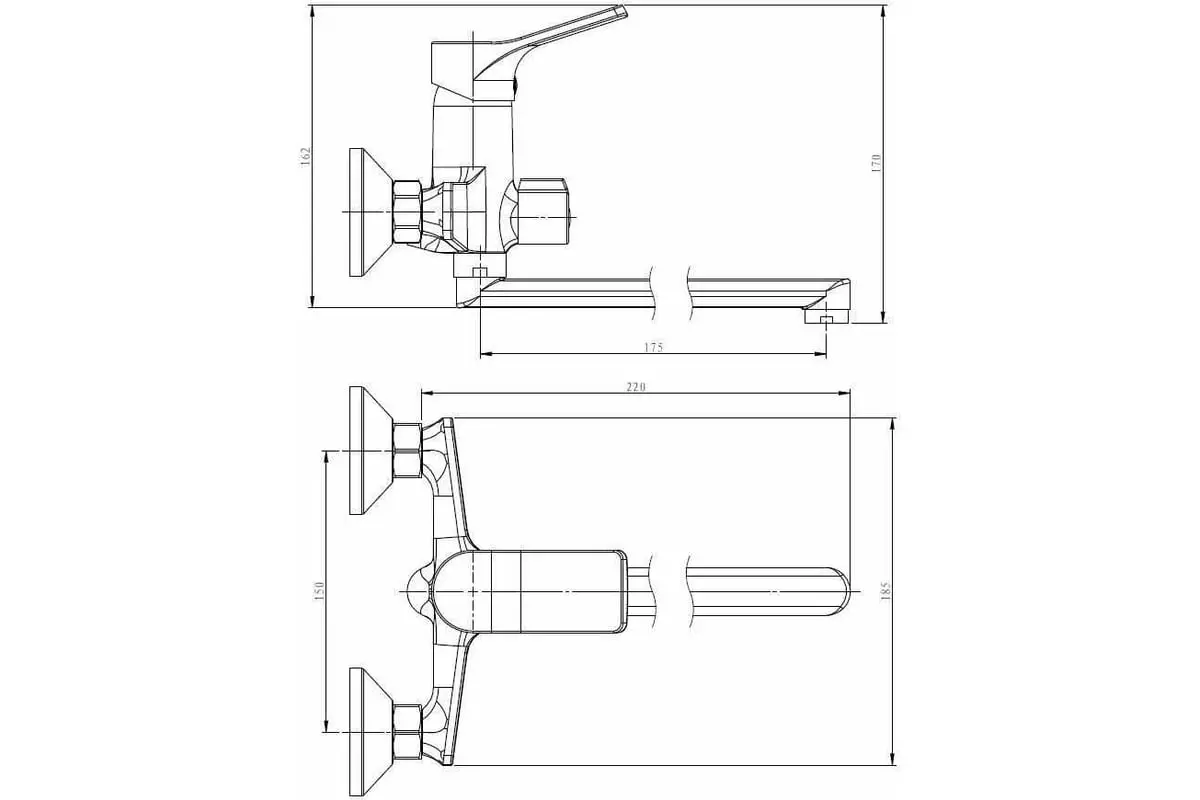 Смеситель для ванны, длинный излив 20 см, ESKO Eiger, с аксессуарами, латунь, цвет хром, арт. EG 30