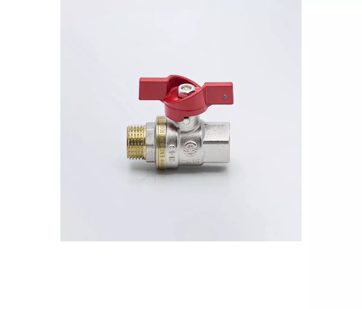 Кран шаровой полнопроходной 3/4&quot; ВР/НР никель, бабочка красная, Aquasfera 1004-02