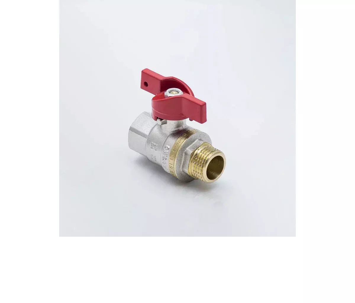 Кран шаровой полнопроходной 3/4&quot; ВР/НР никель, бабочка красная, Aquasfera 1004-02