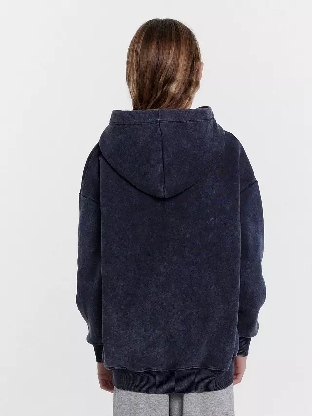 Худи для девочек Mark Formelle 127886 ACID WASH сумрачный серый +печать, р-р 140-68 (134-140)
