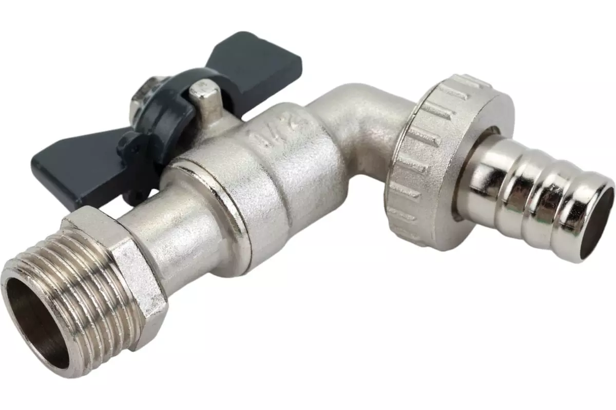 Кран водоразборный шаровой 1/2" НР, штуцер, никель, W h B бабочка, AQUALINK 01489