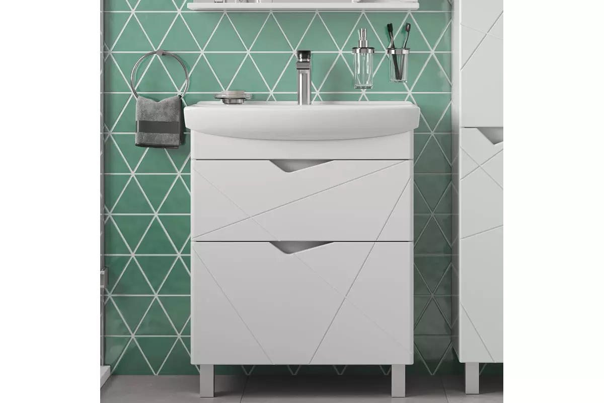 Тумба с раковиной напольная SanStar Линни 70 белый + рак. Клермонт 70, 416.1-1.4.1.ККЛЕ