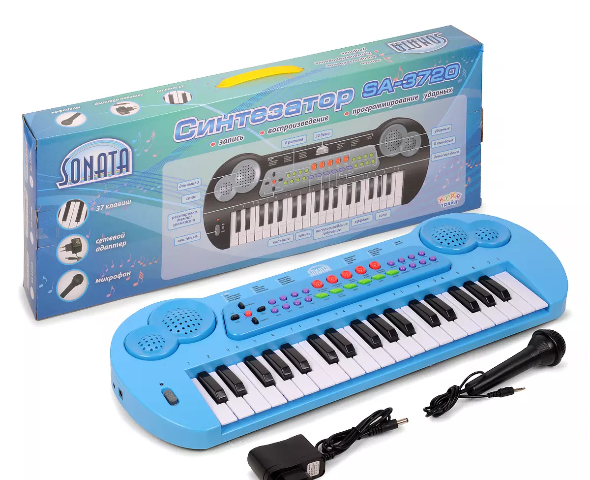 Синтезатор Sonata 53*20*6 см, 37 клавиш с микрофоном, цвет в ассортименте SA-3720