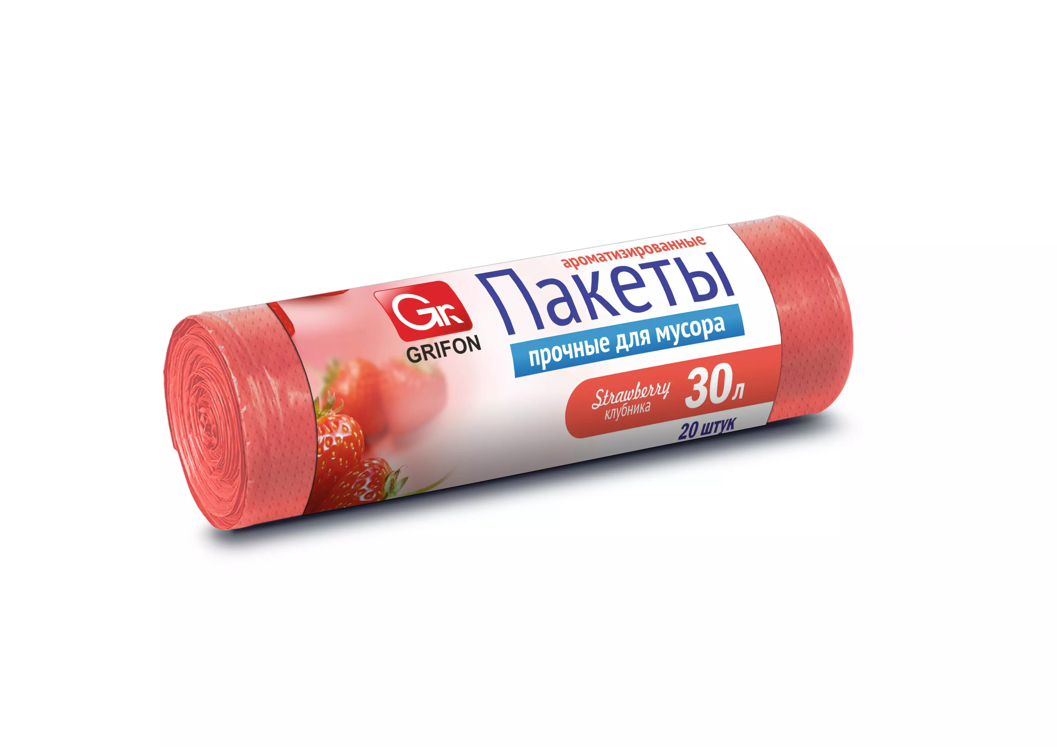 Мешки для мусора 30 л. 20 шт. 9 мкм, клубника GRIFON