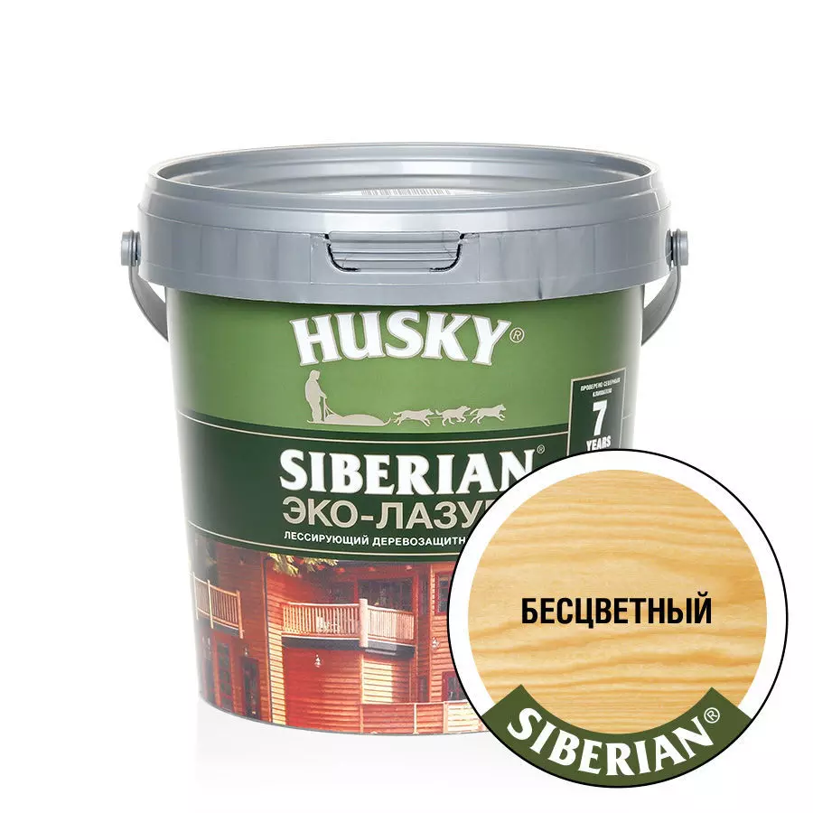 Эко-Лазурь для дерева Husky Siberian полуматовая бесцветная (0,9л; 6шт)