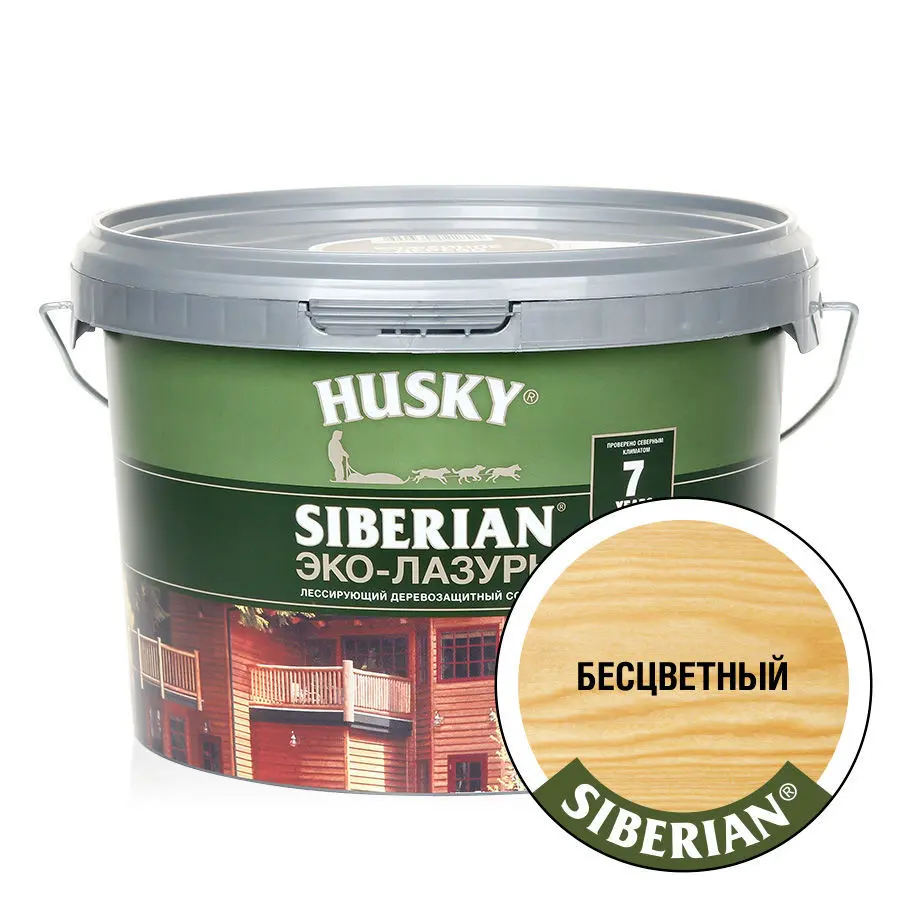 Эко-Лазурь для дерева Husky Siberian полуматовая бесцветная (2,5л)