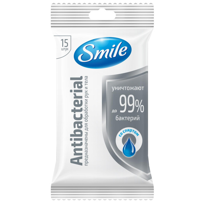 Влажные салфетки Smile Antibacterialсо спиртом15 шт (52 шт/ящ)