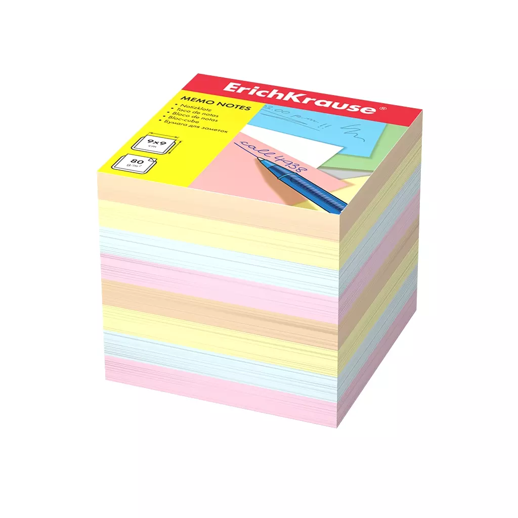 Блок для записей 90х90х90 мм, 4 цвета, 80 г/кв.м, ErichKrause 5140
