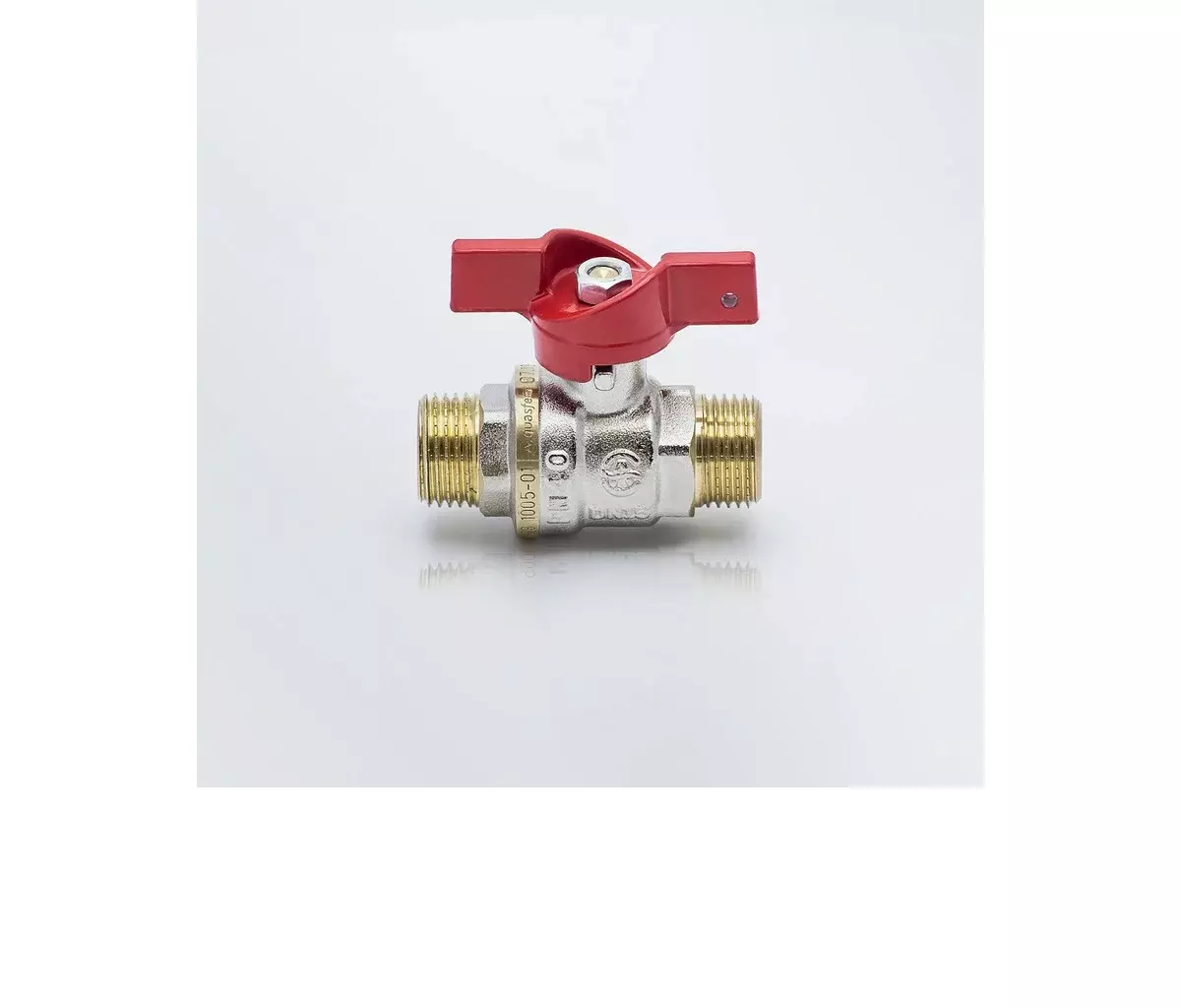 Кран шаровой полнопроходной 3/4&quot; НР, никель, бабочка красная, Aquasfera 1005-02