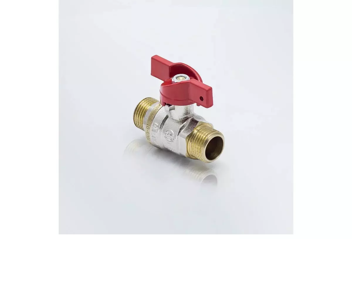 Кран шаровой полнопроходной 3/4&quot; НР, никель, бабочка красная, Aquasfera 1005-02