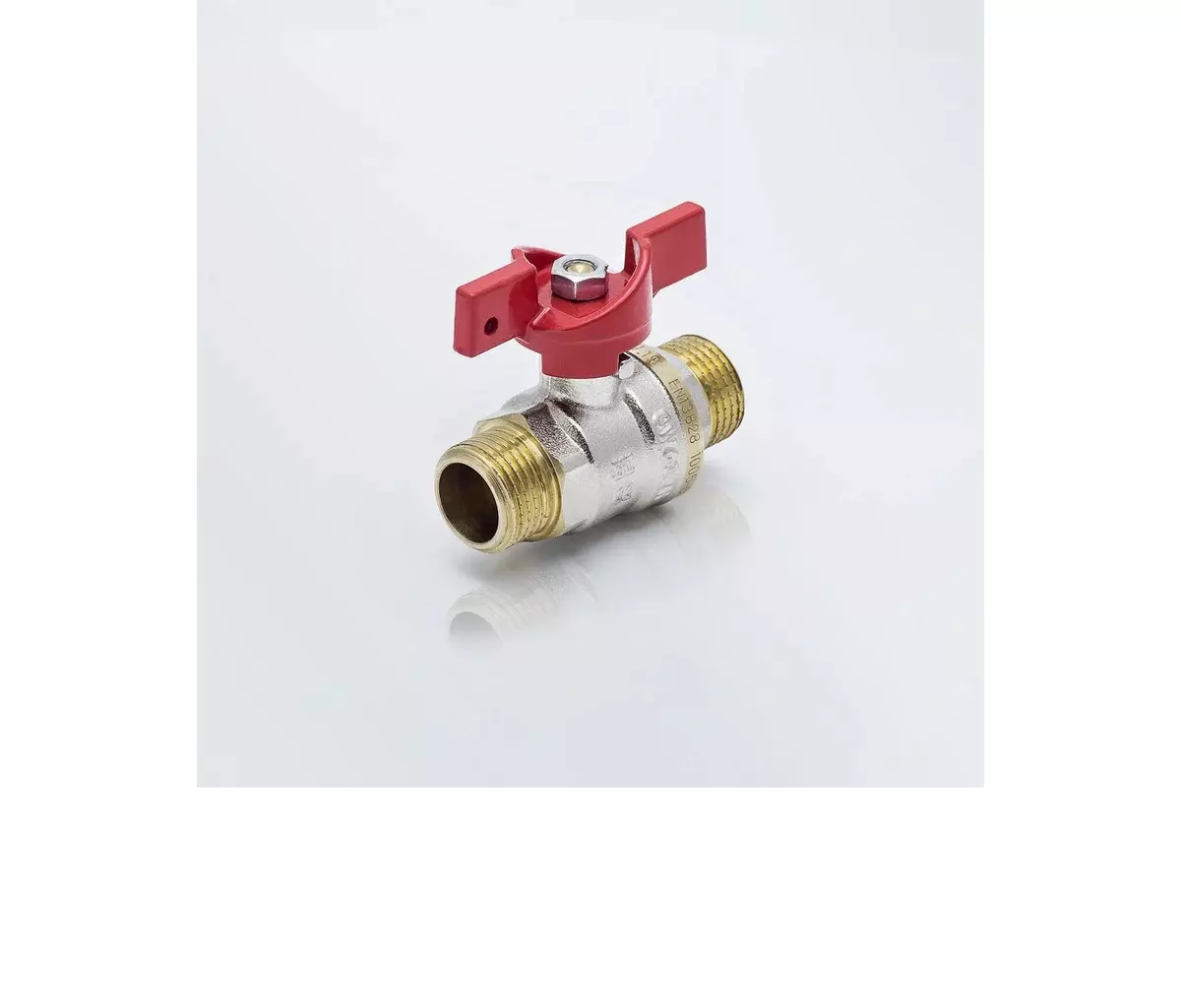 Кран шаровой полнопроходной 3/4&quot; НР, никель, бабочка красная, Aquasfera 1005-02