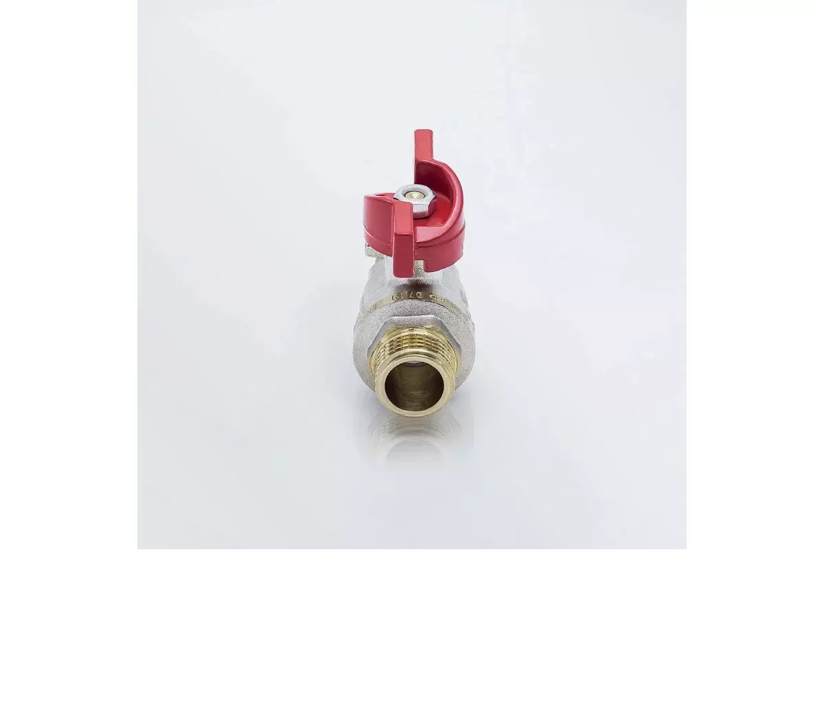 Кран шаровой полнопроходной 3/4&quot; НР, никель, бабочка красная, Aquasfera 1005-02