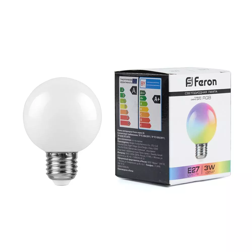 Лампа светодиодная Feron 38115 230V E27 RGB G60 LB-371 матовый плавная сменая цвета