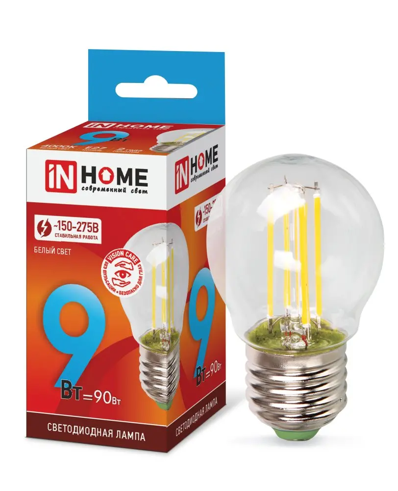 Лампа светодиодная IN HOME LED-ШАР-deco Е27 230В 7Вт 4000К 810Лм прозрачная