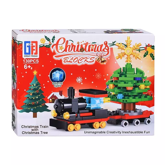 Новогодний конструктор блочный Рождественский поезд 130 дет. 123-658