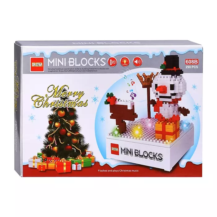 Новогодний конструктор блочный Рождественский снеговик 290 дет. 608B