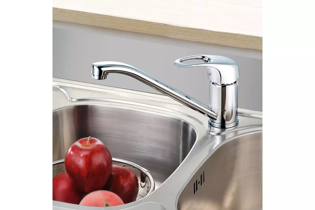 Смеситель для кухни, короткий излив, хром, IDDIS Alborg K56001C, латунь