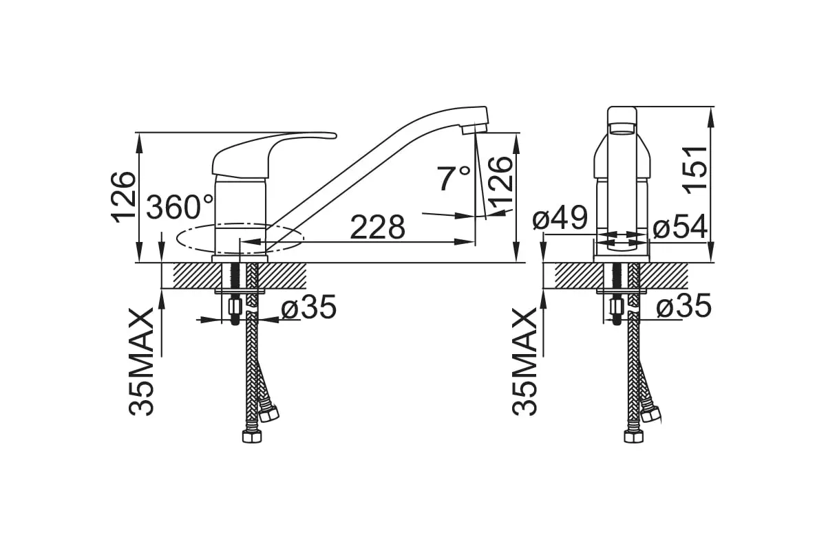 Смеситель для кухни, короткий излив, хром, IDDIS Alborg K56001C, латунь