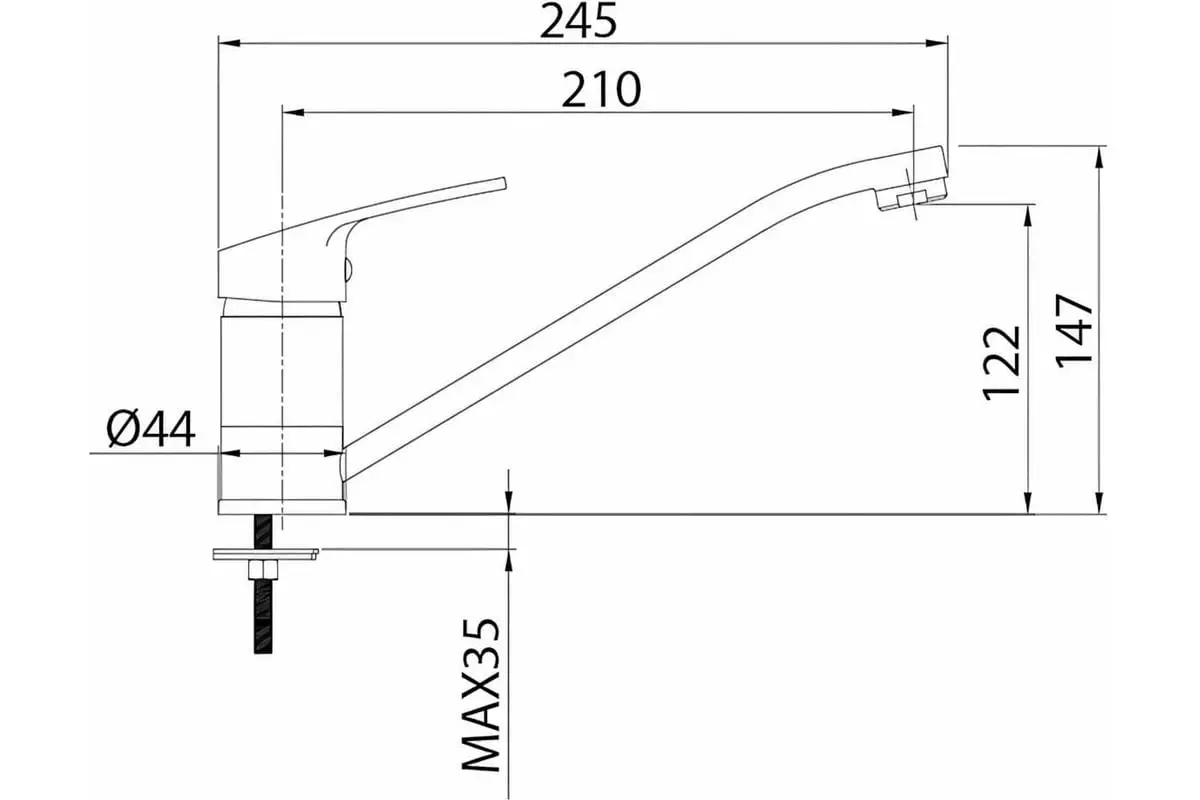 Смеситель для кухни, средний излив, хром, Milardo Meal, M06SB00M05, латунь