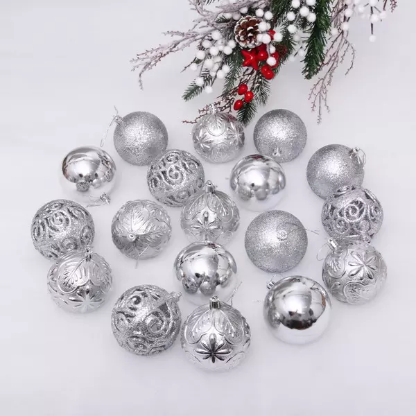 Новогодние шары 8 см (набор 24 шт) Фактурный микс, серебро 201-1755