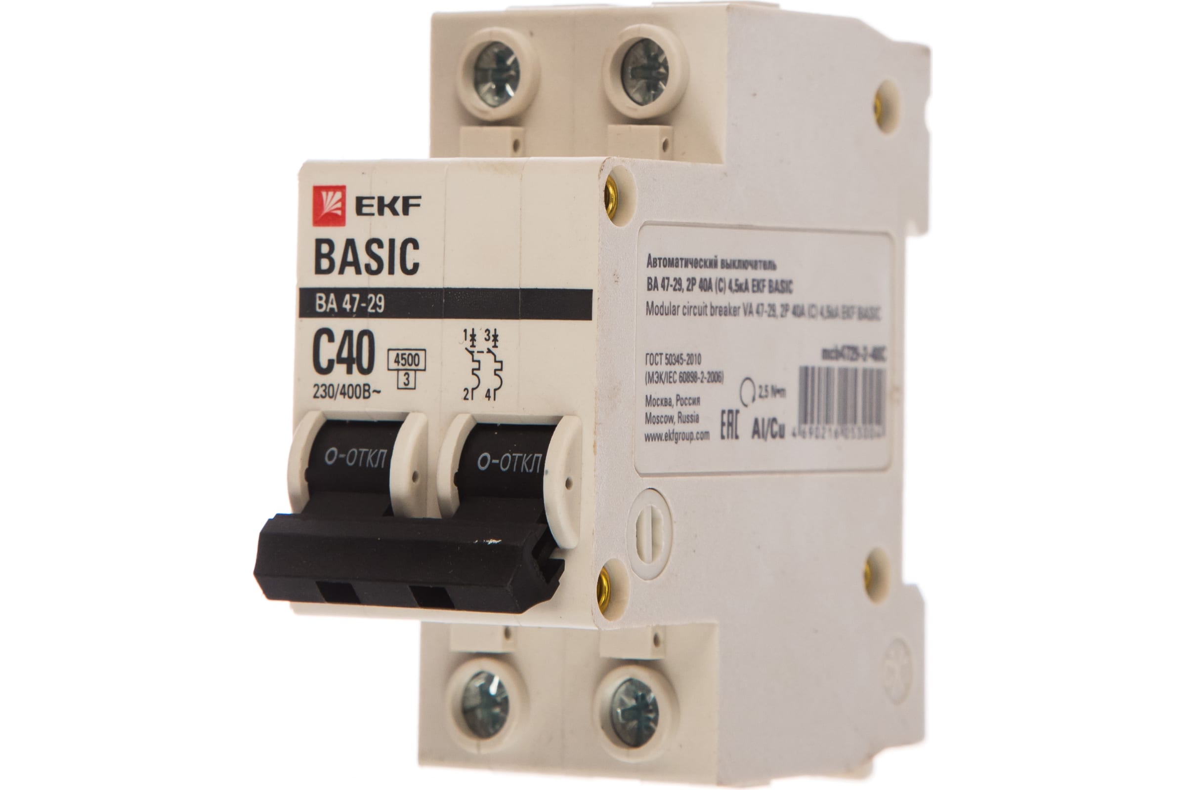Автоматический выключатель EKF Basic mcb4729-2-40C 2P C 40А 4,5кА ВА 47-29