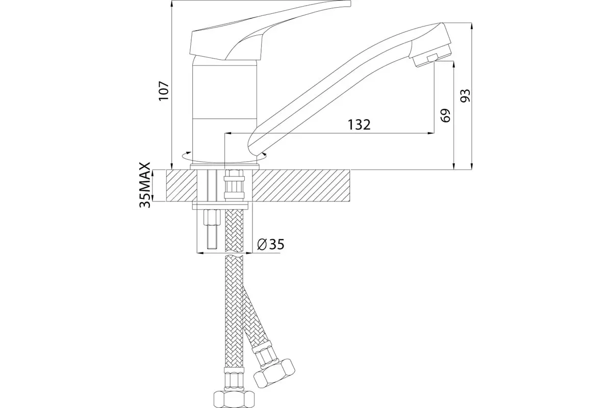 Смеситель для раковины, поворотный излив, хром, Rossinka B35-22U (B35-22), латунь
