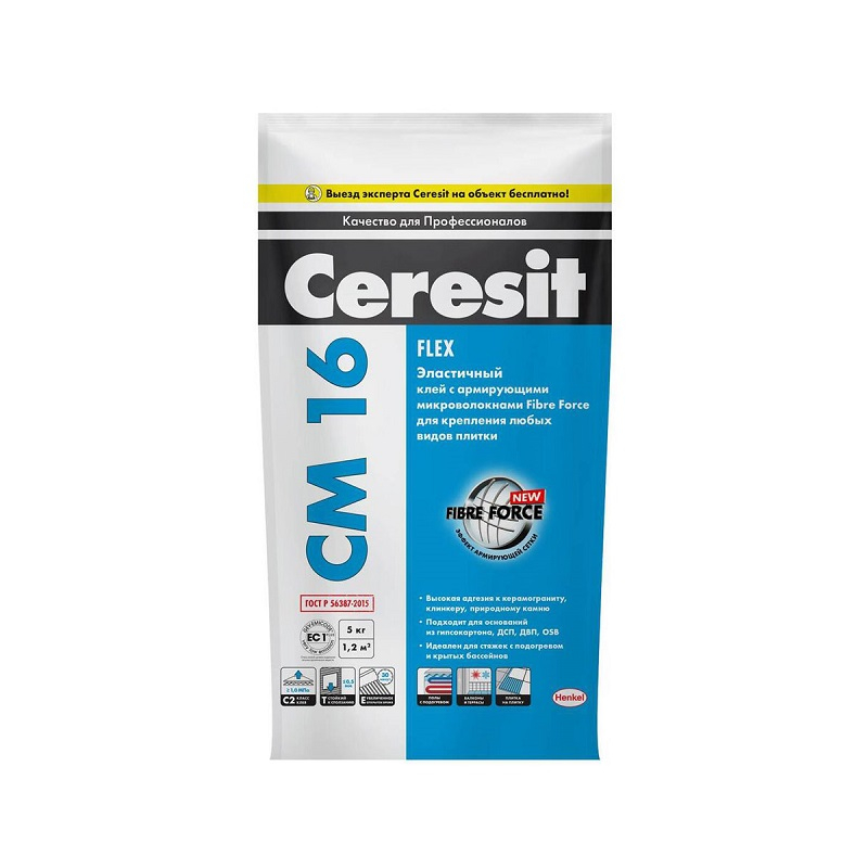 Клей для плитки Ceresit CM 16 эластичный 5кг
