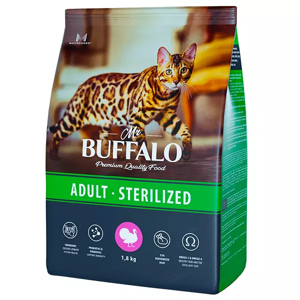 Сухой корм для кошек Mr.Buffalo STERILIZED индейка 1,8кг