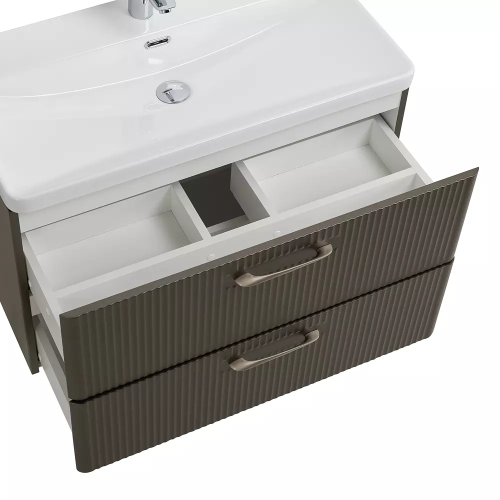 Подвесная тумба с раковиной BelBagno 80 см оружейная сталь DUE-800-2C-SO-GM-P+BB-8076-3-80+ 2 ручки RS006SN.4/160