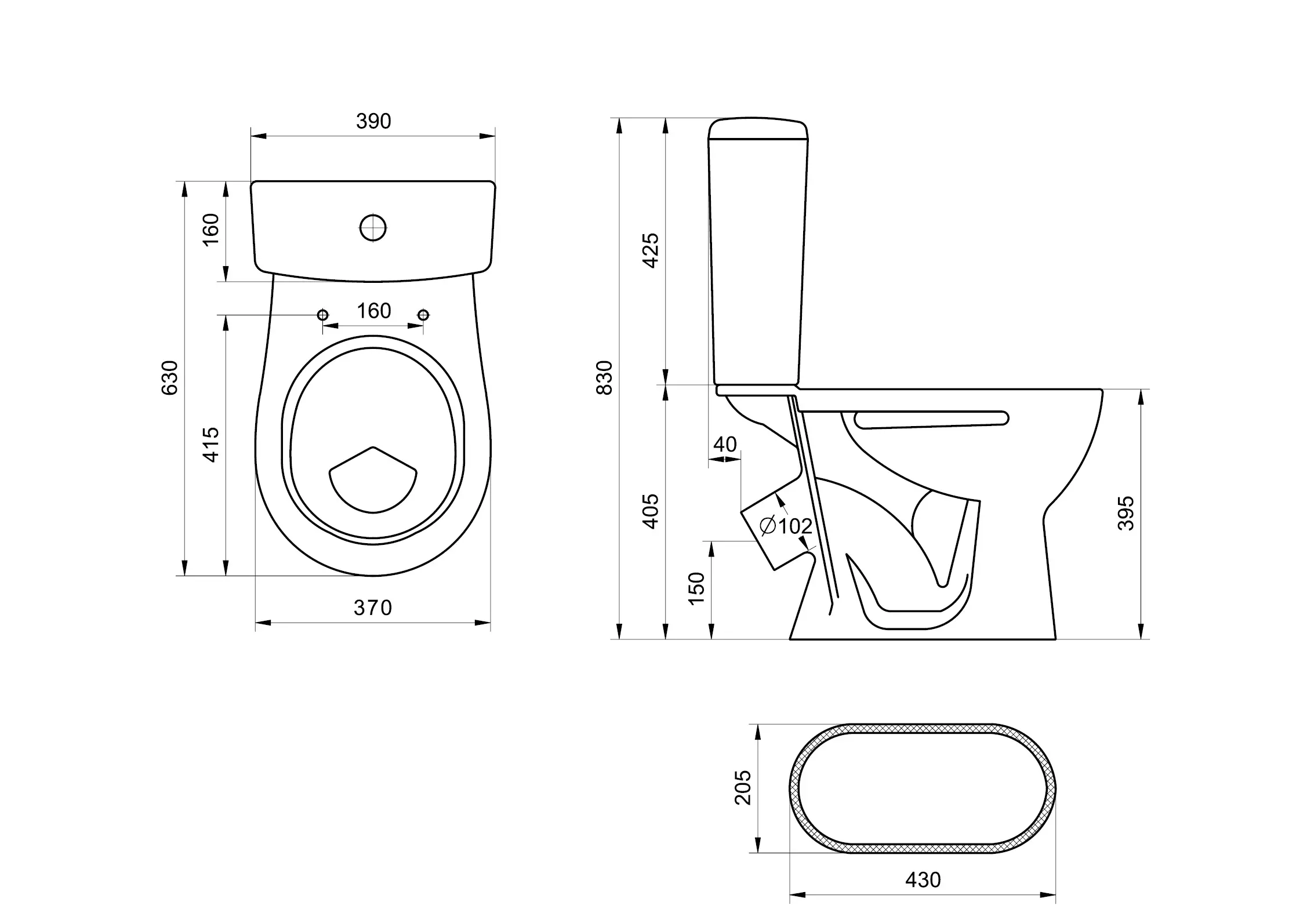 Унитаз Santeri Орион 1.P400.8.S00.00B.F косой выпуск, нижний подвод, 1-режимный слив, сиденье полипропилен