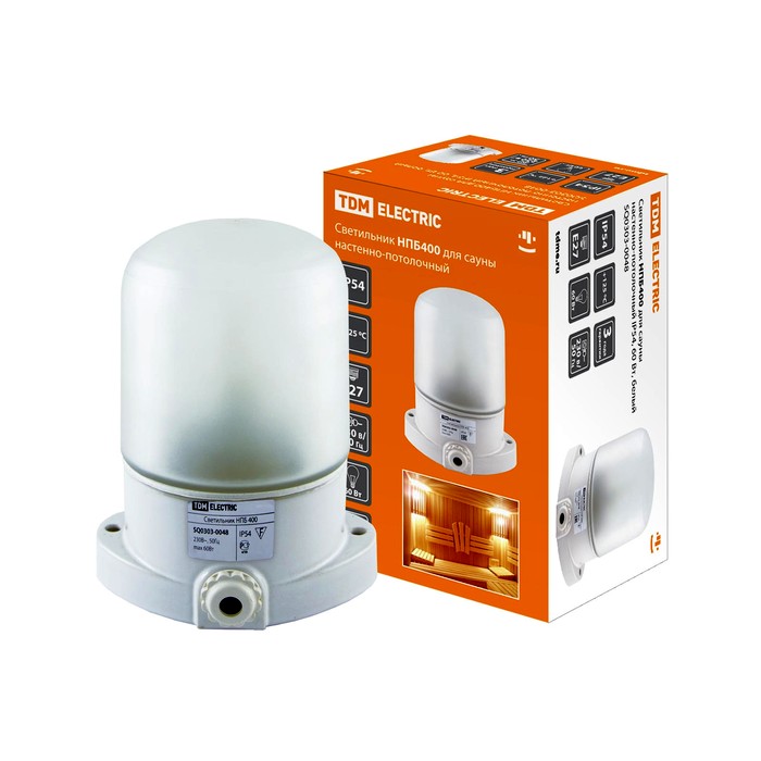 Светильник НПБ400 для сауны настенно-потолочный белый, IP54,  белый, TDM SQ0303-0048