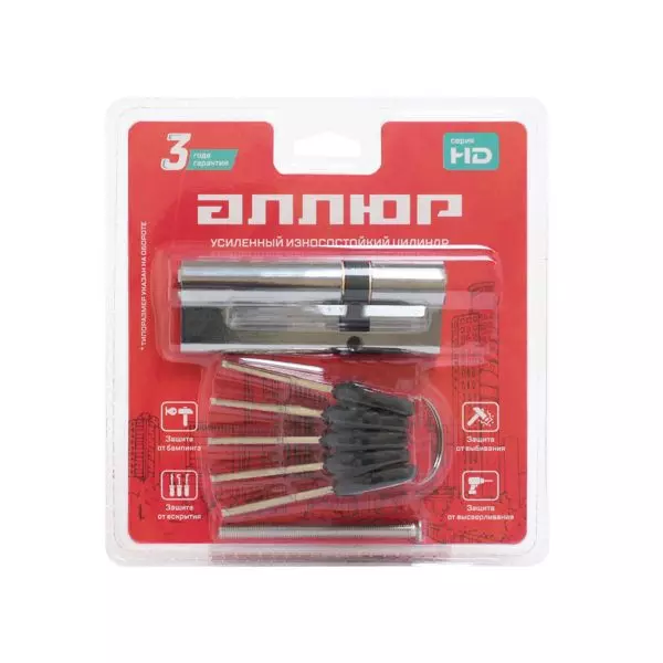 Цилиндровый механизм 90 мм (30x60) АЛЛЮР HD F 90-5К CP хром перф.ключ/ключ