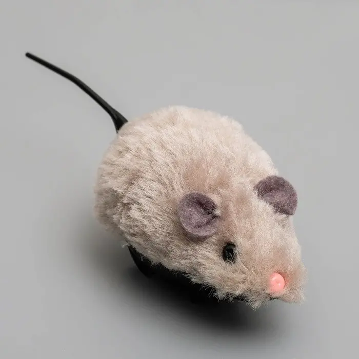 Игрушка для кошки Мышь заводная меховая малая, 8,5 см, серая 3557470