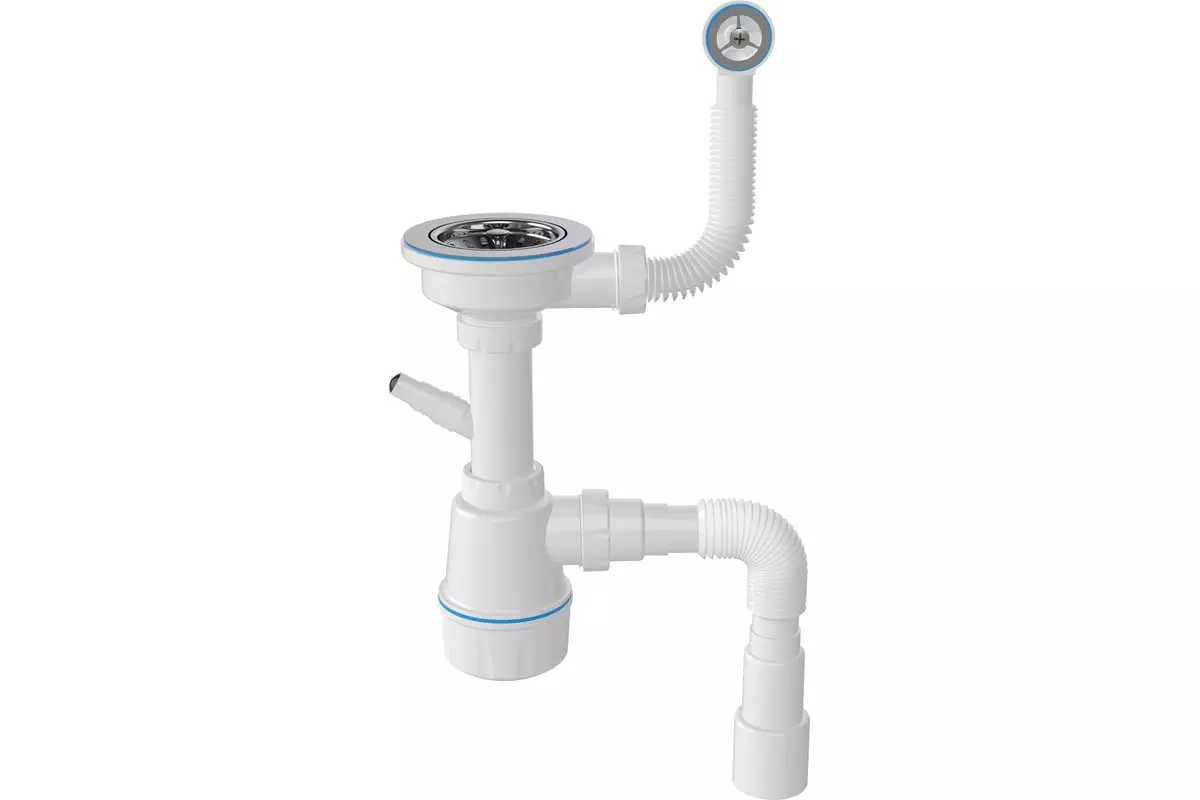 Сифон бутылочный 3 1/2"х40, для кер.мойки с перелив., отв.для стир.маш.,.выход1 1/2"-40/50 Nova 1048