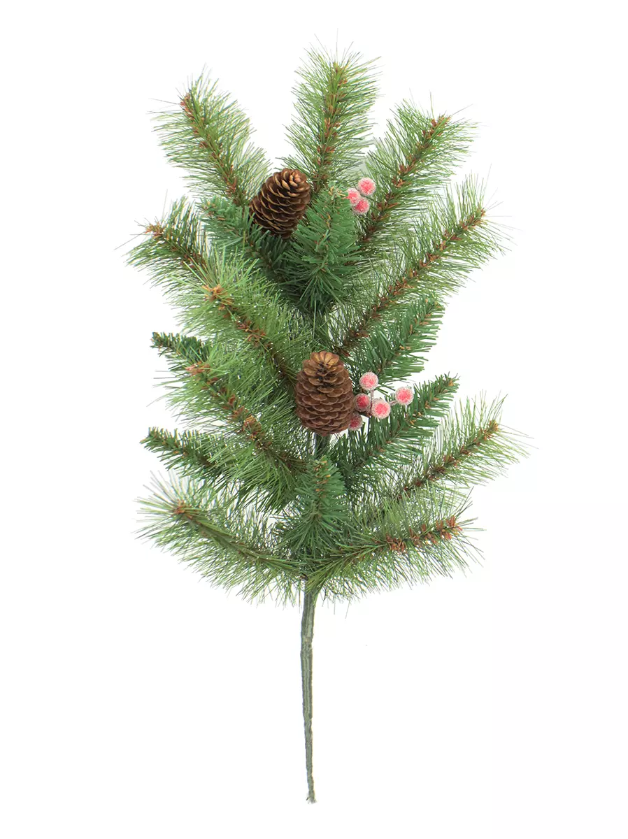 Ветка хвойная с шишками и ягодами 55 см, леска + ПВХ В255-7