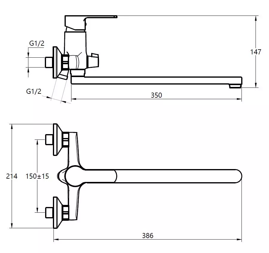 Смеситель для ванны, длинный излив 32 см, хром, с аксессуарами, VODA Drop DP 31, латунь