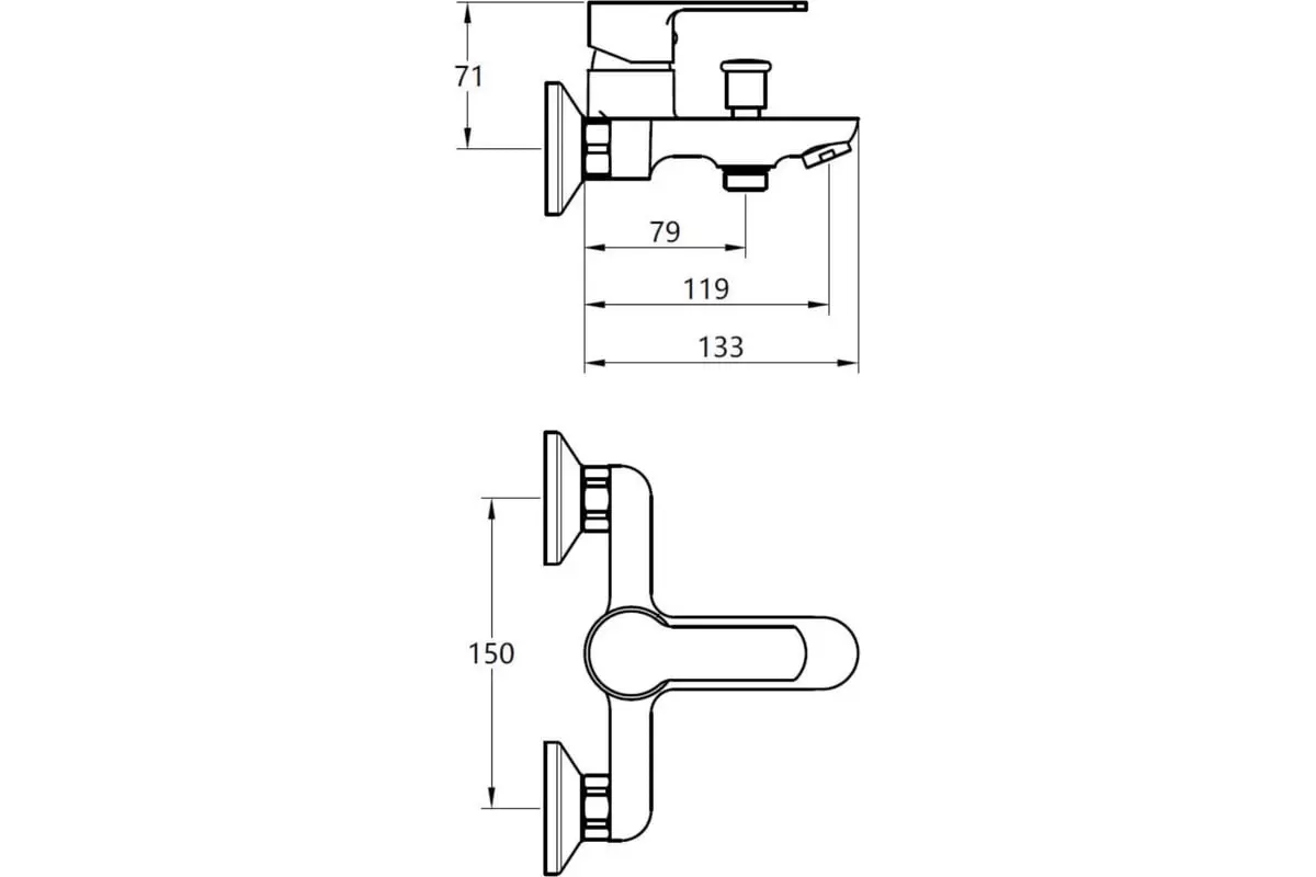 Смеситель для ванны, короткий излив, хром, без аксессуаров, VODA Drop DP 54, латунь