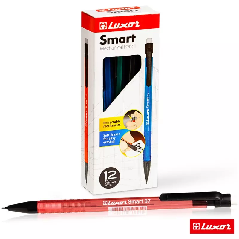 Карандаш механический Luxor &quot;Smart Slim&quot; 0,7мм, с ластиком, ассорти